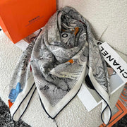 Retourala Nature Hermes Scarf 140 CM White Black Colorful Silk