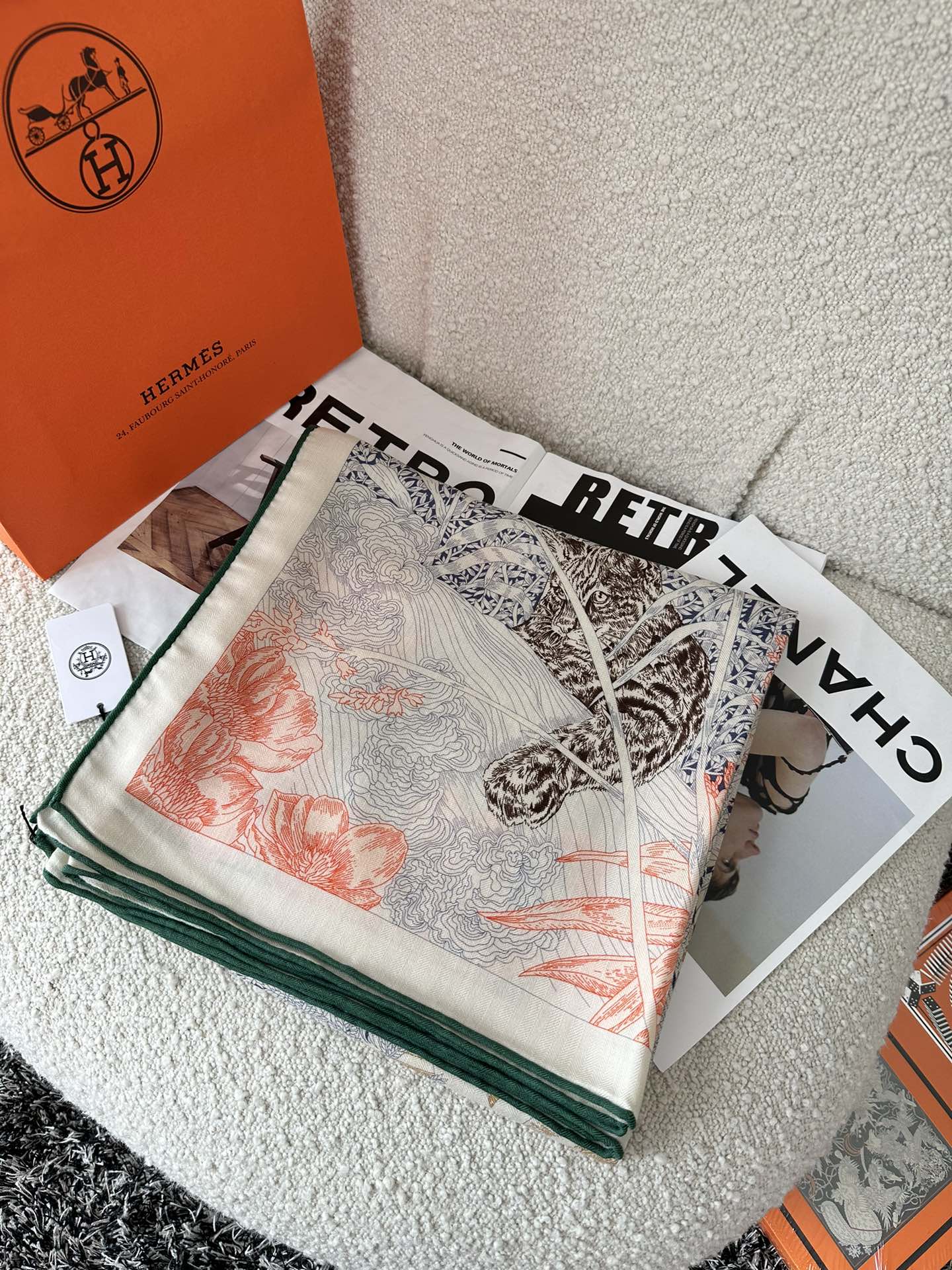 Retourala Nature Hermes Scarf 140 CM White Pink Colorful Silk