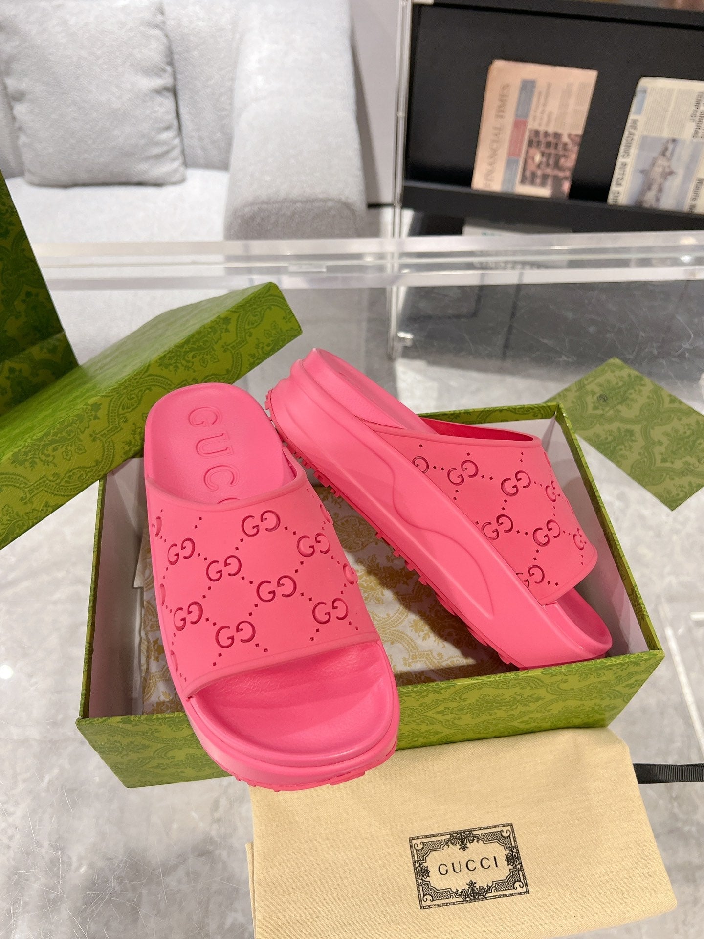 GC 25 50mm Monogram Slide Sandal Pink Cowhide 292396