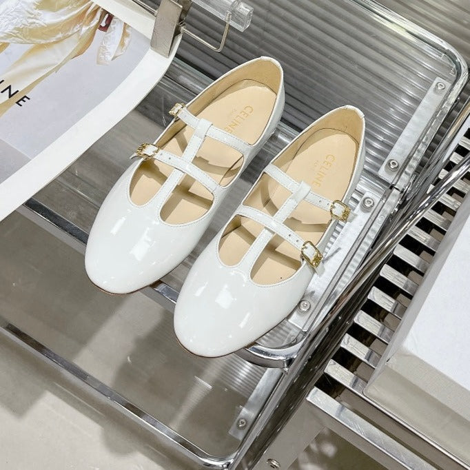 FLAT SANDALS WITH DOUBLE STRAP-DESIGN LEATHER WHITE