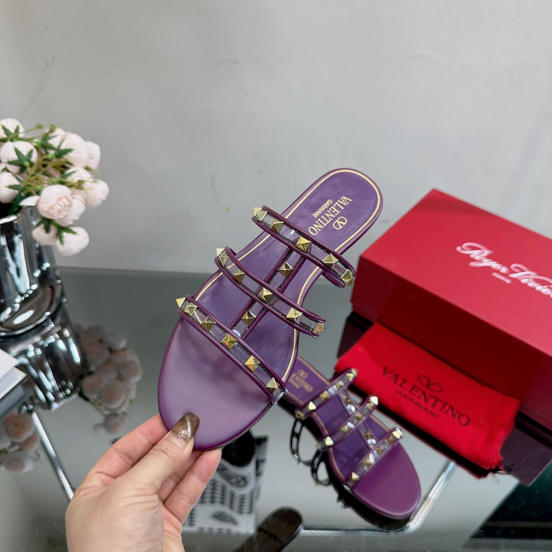 VT 25 Rockstud Flat Sandals Purple  PVC Sheepskin