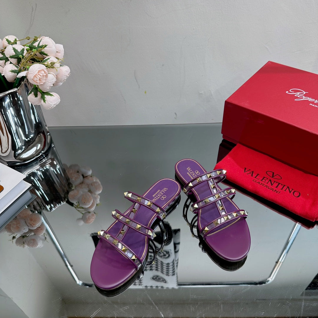 VT 25 Rockstud Flat Sandals Purple  PVC Sheepskin