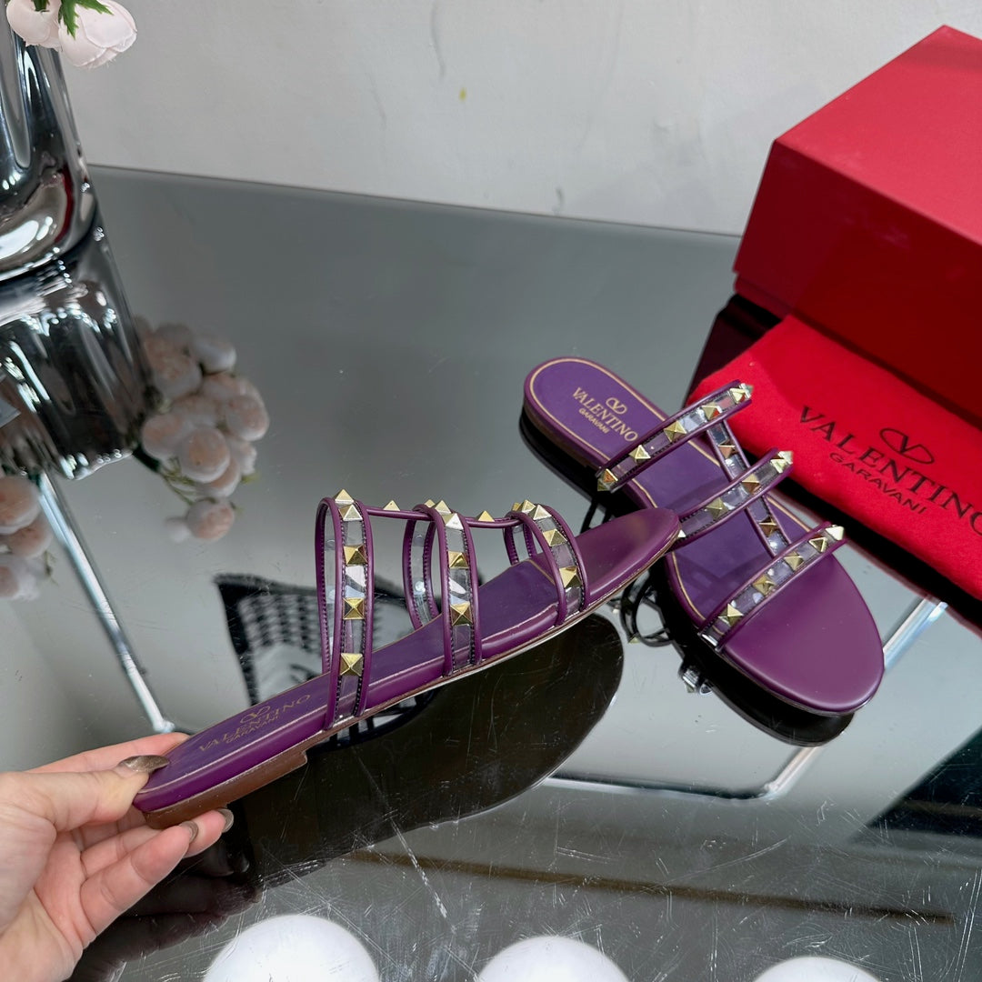 VT 25 Rockstud Flat Sandals Purple  PVC Sheepskin