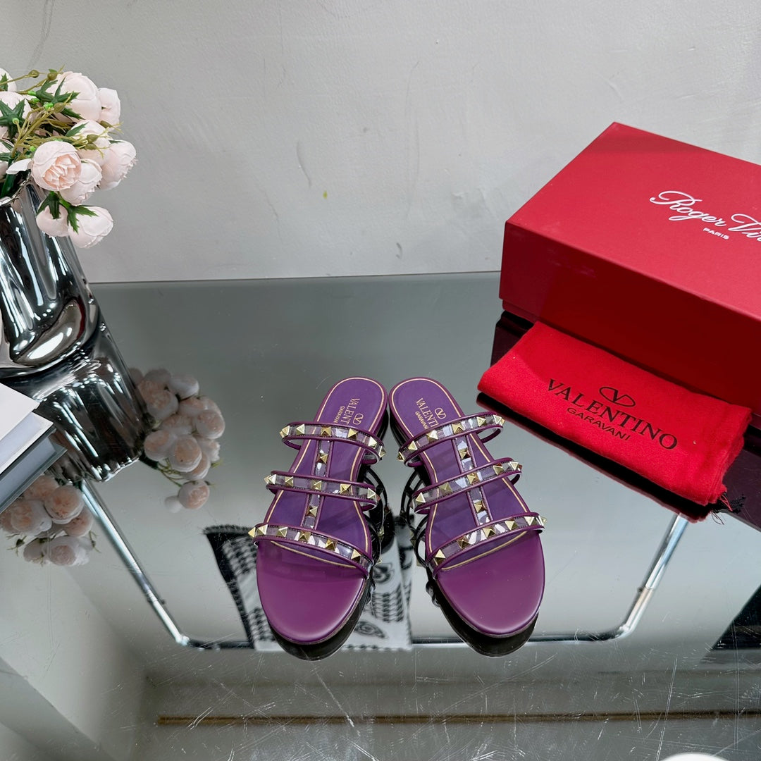 VT 25 Rockstud Flat Sandals Purple  PVC Sheepskin