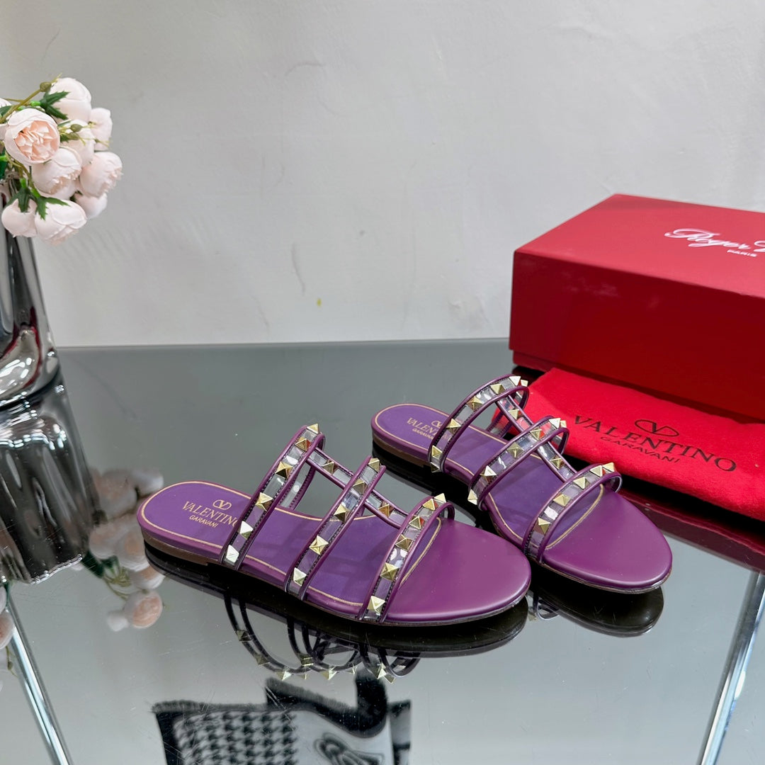 VT 25 Rockstud Flat Sandals Purple  PVC Sheepskin