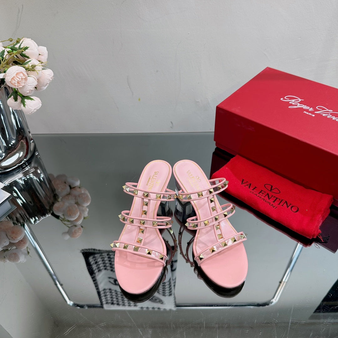 VT 25 Rockstud Sandals 65mm Pink PVC Sheepskin