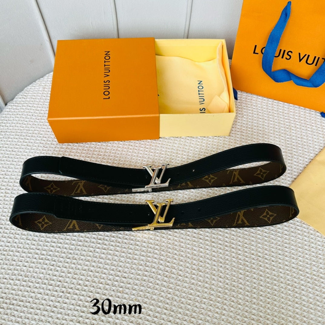 LV Initiales Reversible Belt Silver Rotating Buckle Black Brown Leather