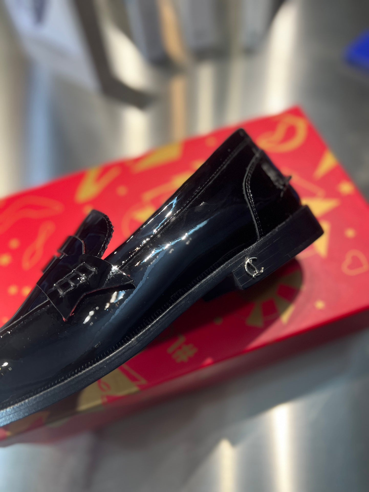 cl mocloon loafer black red patent calfskin