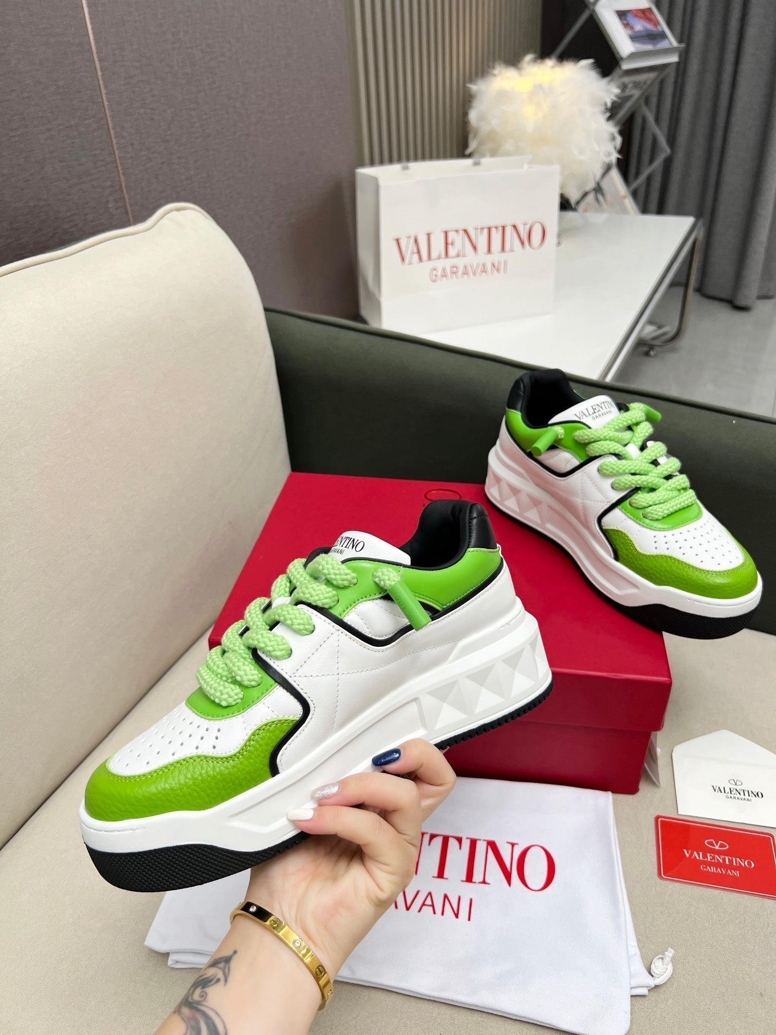 VT 25 One Stud Platform Sneaker White Green Cowhide 352076