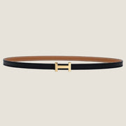 HM FOCUS BUCKLE & REVERSIBLE TAWNY BROWN AND BLACK LEATHER STRAP 13MM GOLD HARDWARE