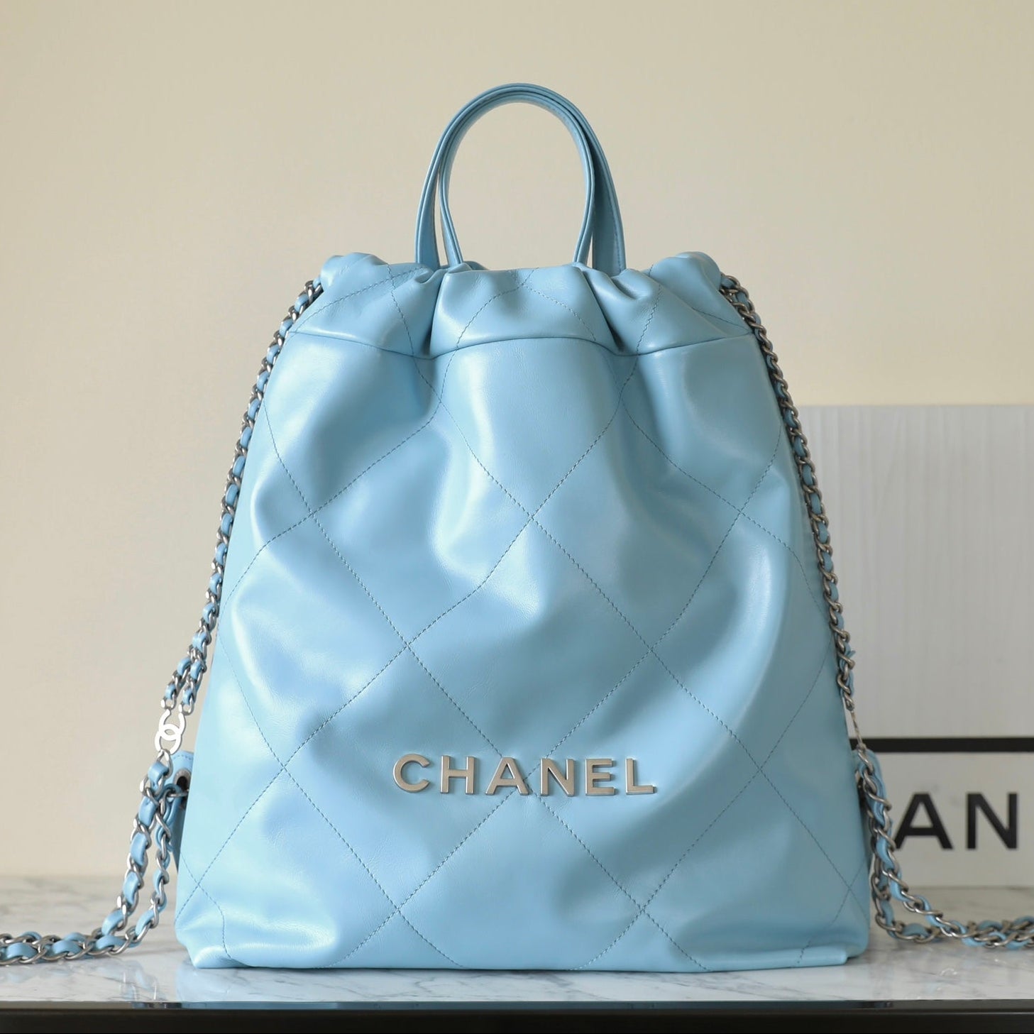 CC 2025 Backpack 34cm Light Blue Soft Calfskin 291407