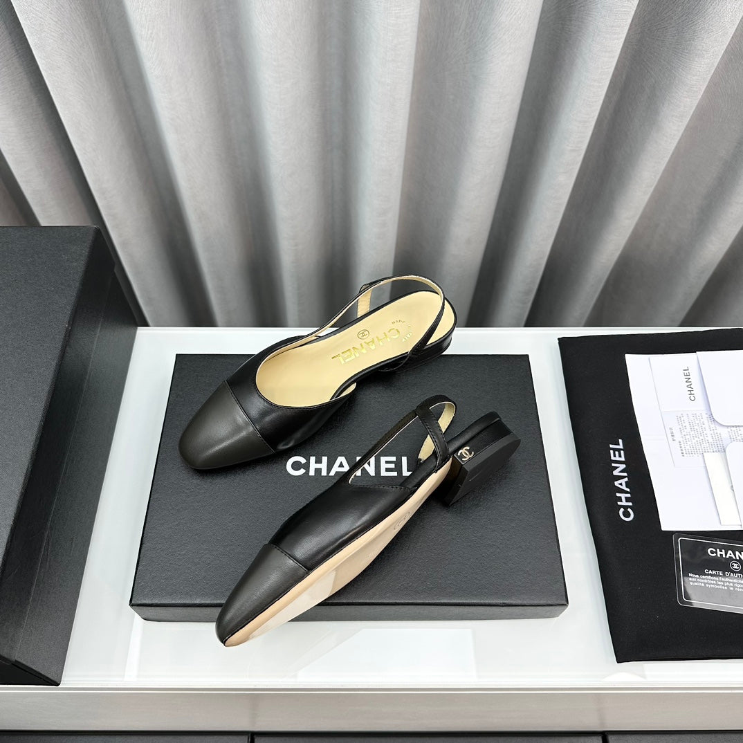 CC Slingback Flat Black Beige Lambskin