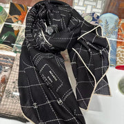 CC Square Scarf 140 CM In Black White Cashmere Silk 359322