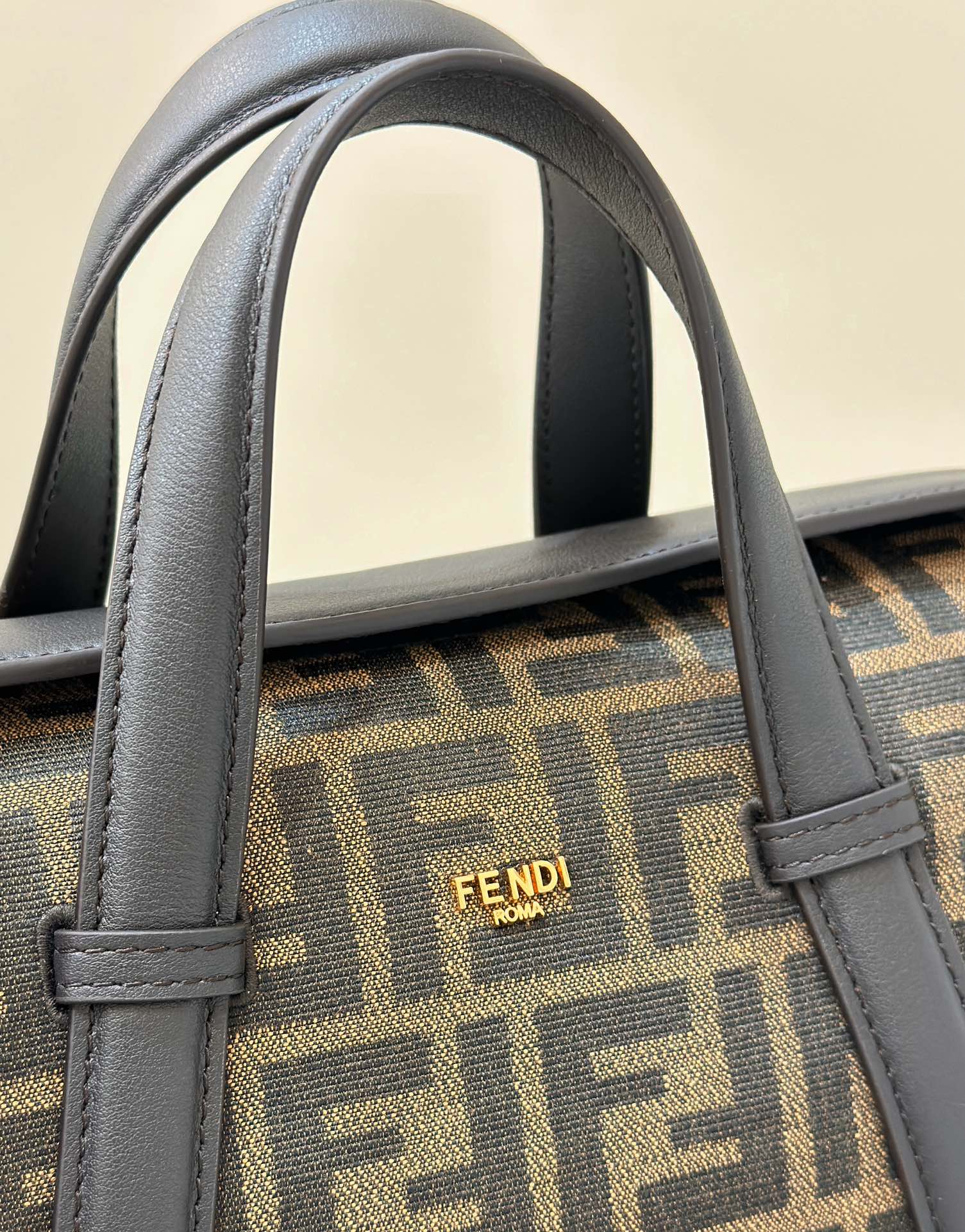 FENDI 27 BAG IN BROWN MIX BLACK JACQUARD FABRIC WITH CALFSKIN