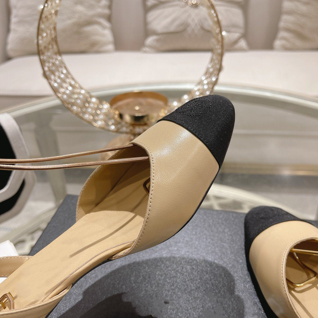 high slingbacks beige black lambskin grosgrain