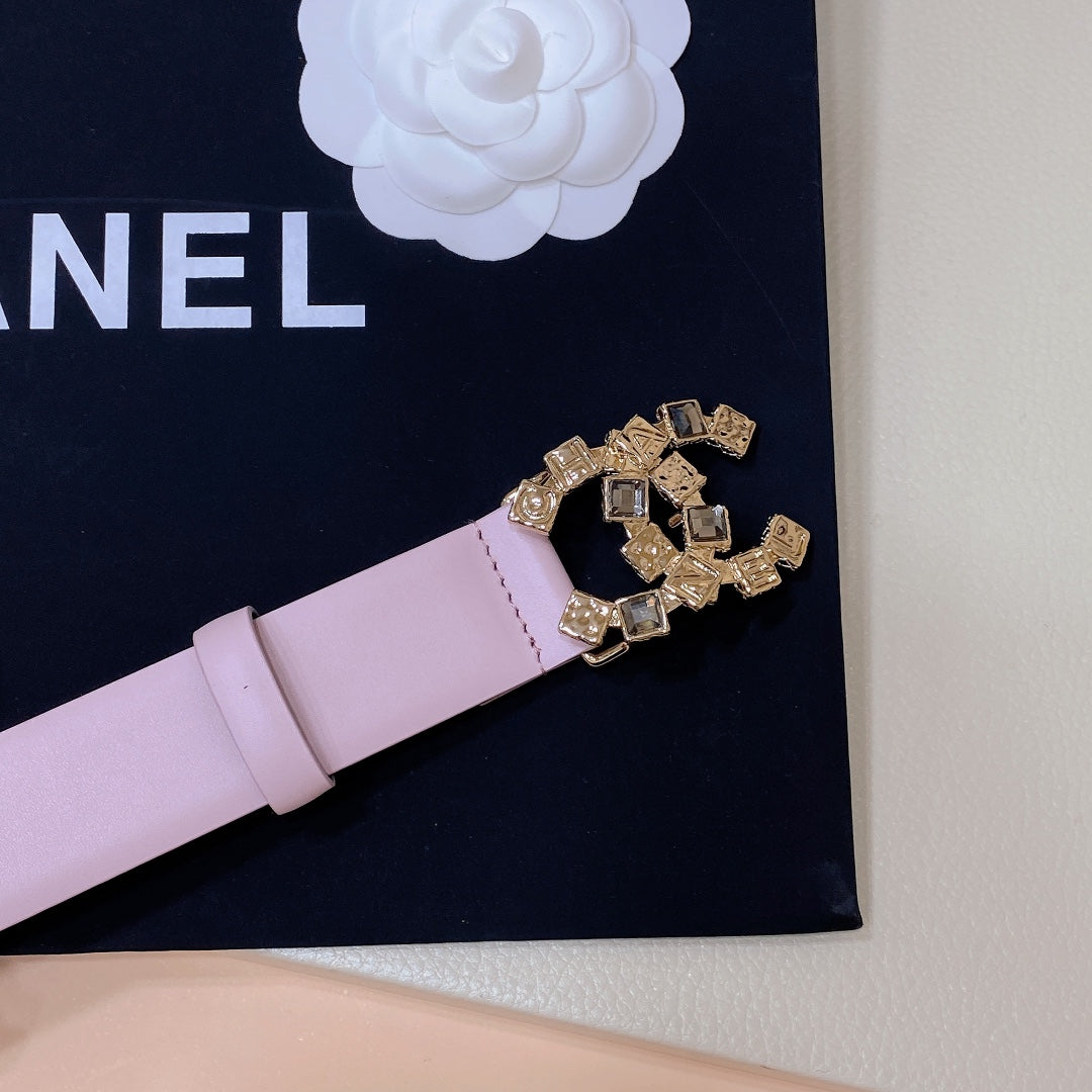CHANEL BELT 3CM LAVENDER PURPLE AND BLACK LAMBSKIN WITH GOLD HARDWARE