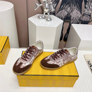 FENDI FLIGHT SNEAKER IN UMBER BROWN SUEDE AND LAMBSKIN