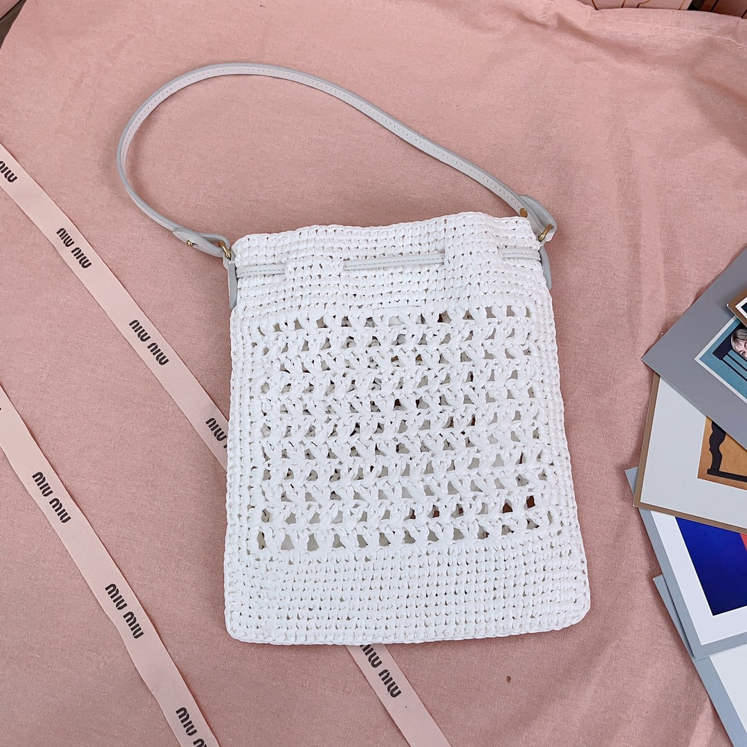miu bucket bag 20cm white woven fabric