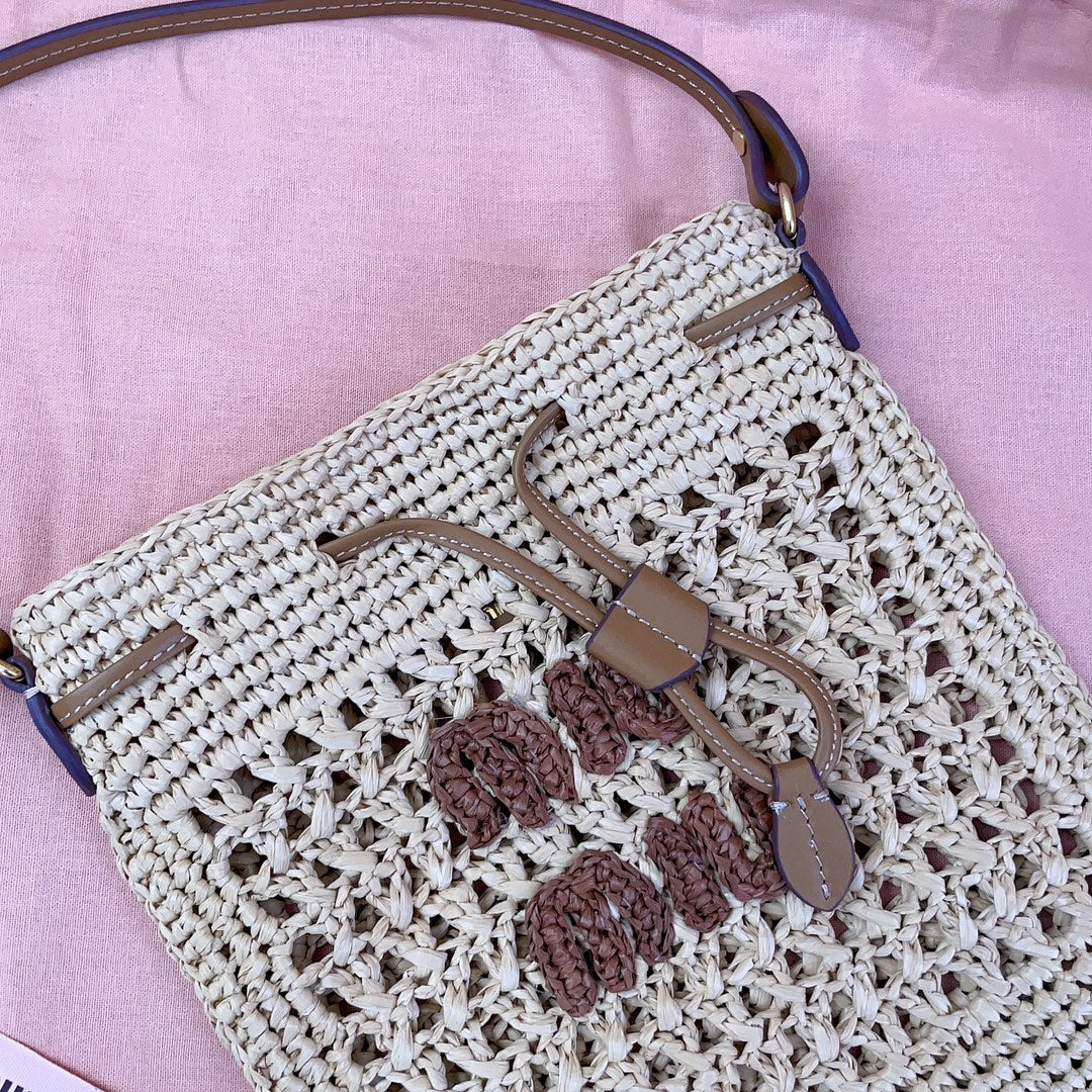 miu bucket bag 20cm beige woven fabric