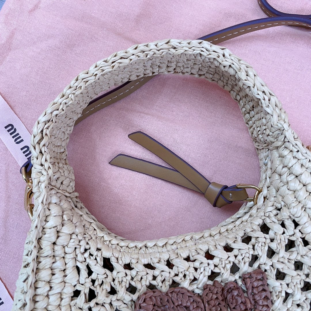 miu wander hobo bag 20cm beige woven fabric