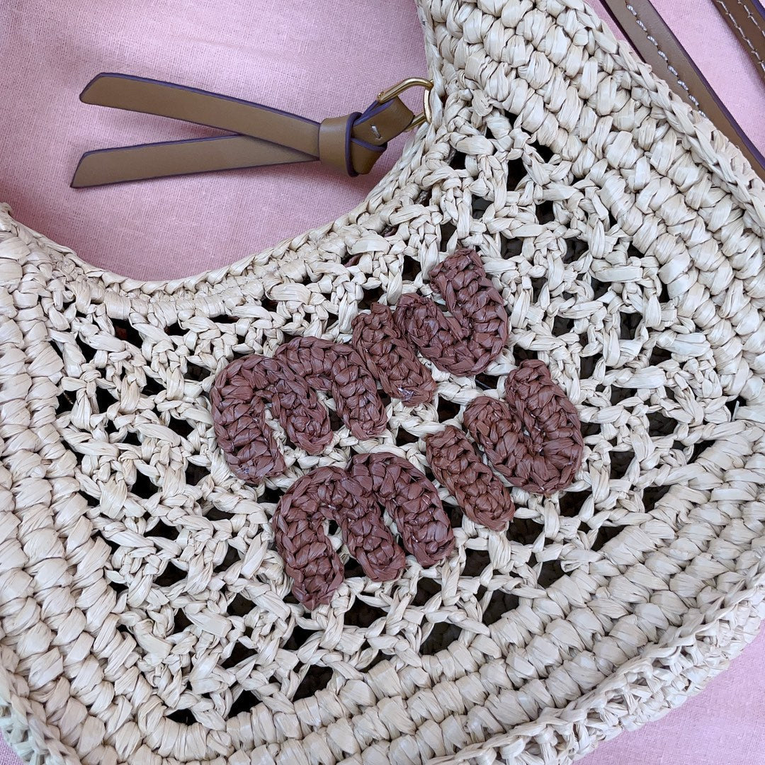 miu wander hobo bag 20cm beige woven fabric