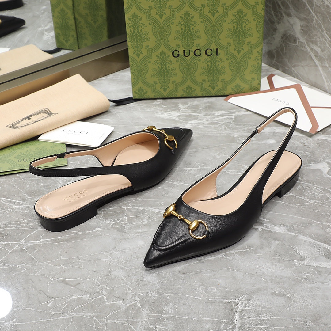 GG Slingback Flat Sandals black