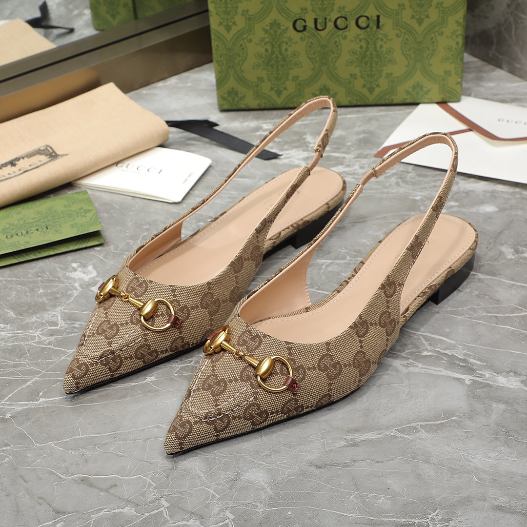 GG Slingback Flat Sandals Brown Caro