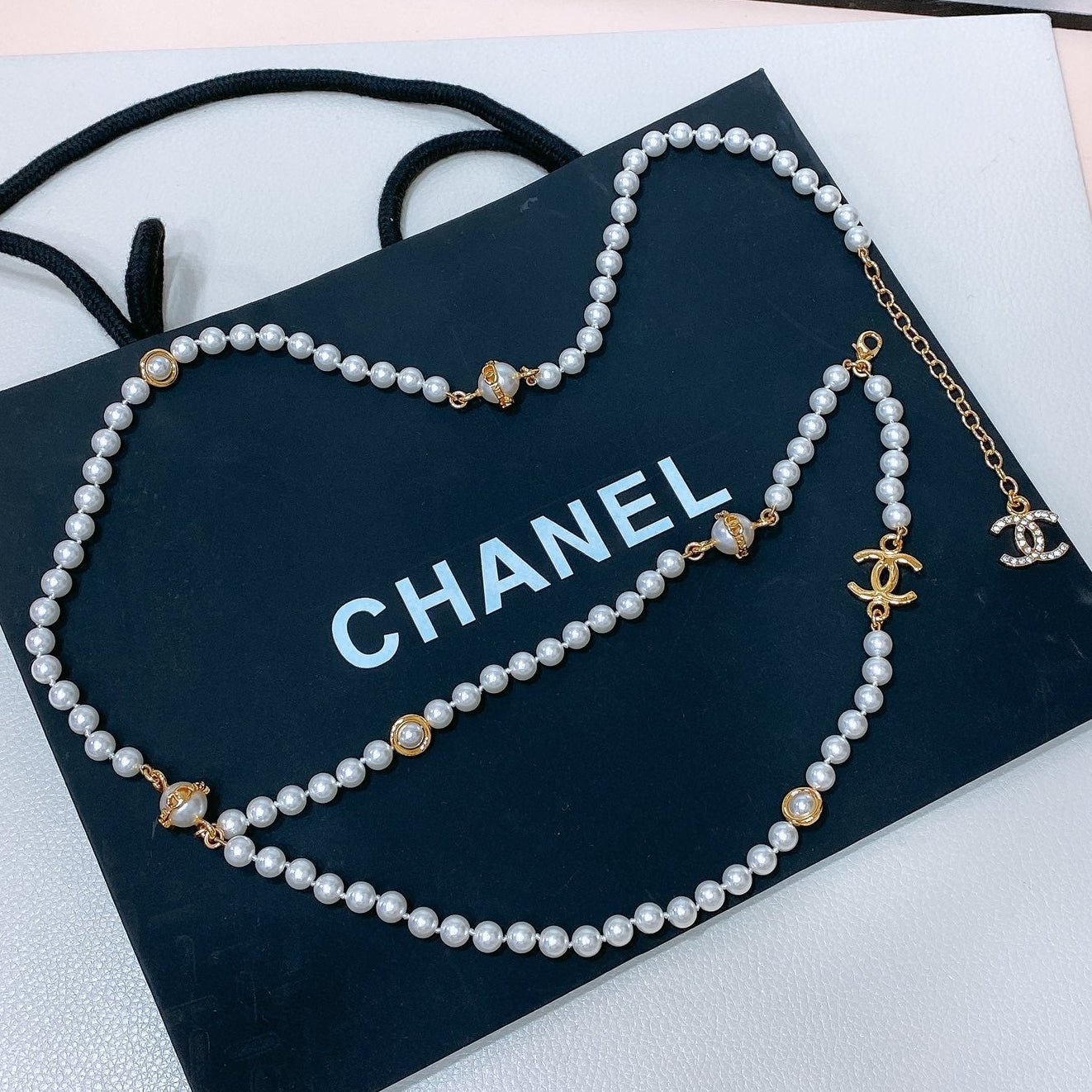 Chanel 2026 Pearl Double-Layer CC Chain Necklace Belt
