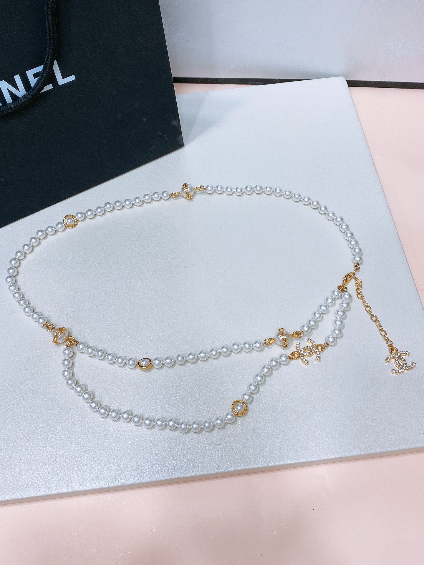 Chanel 2026 Pearl Double-Layer CC Chain Necklace Belt