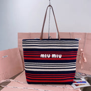 LARGE SHOPPING BAG 40 IN NATURAL MIX BLUE WOVEN RAFFIA LEATHER STRAP
