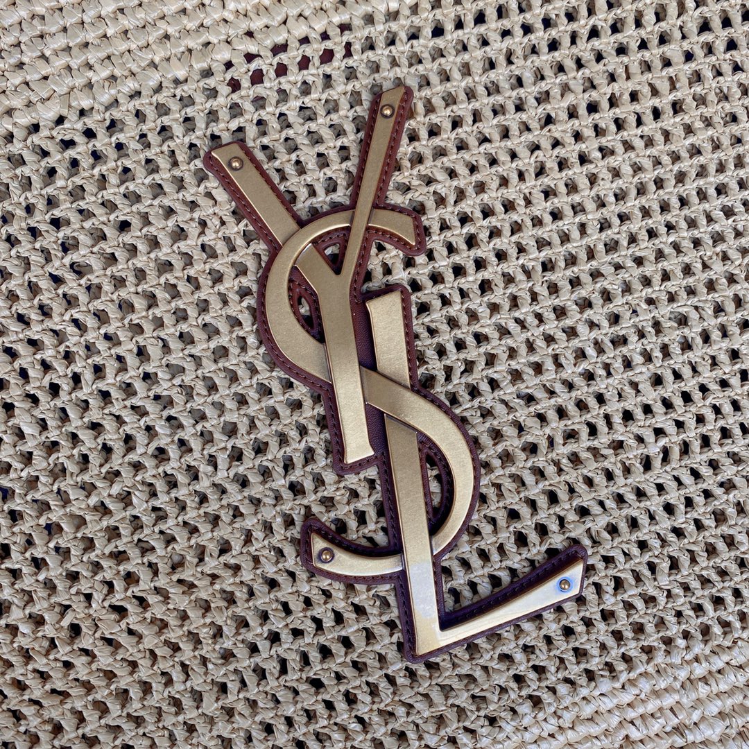 icare 58cm woven raffia brown calfskin