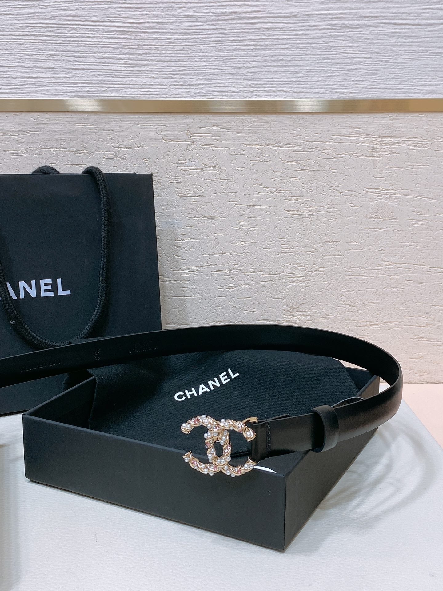 Chanel 2026 Pearl Rhinestone Buckle Belt 20mm Lambskin