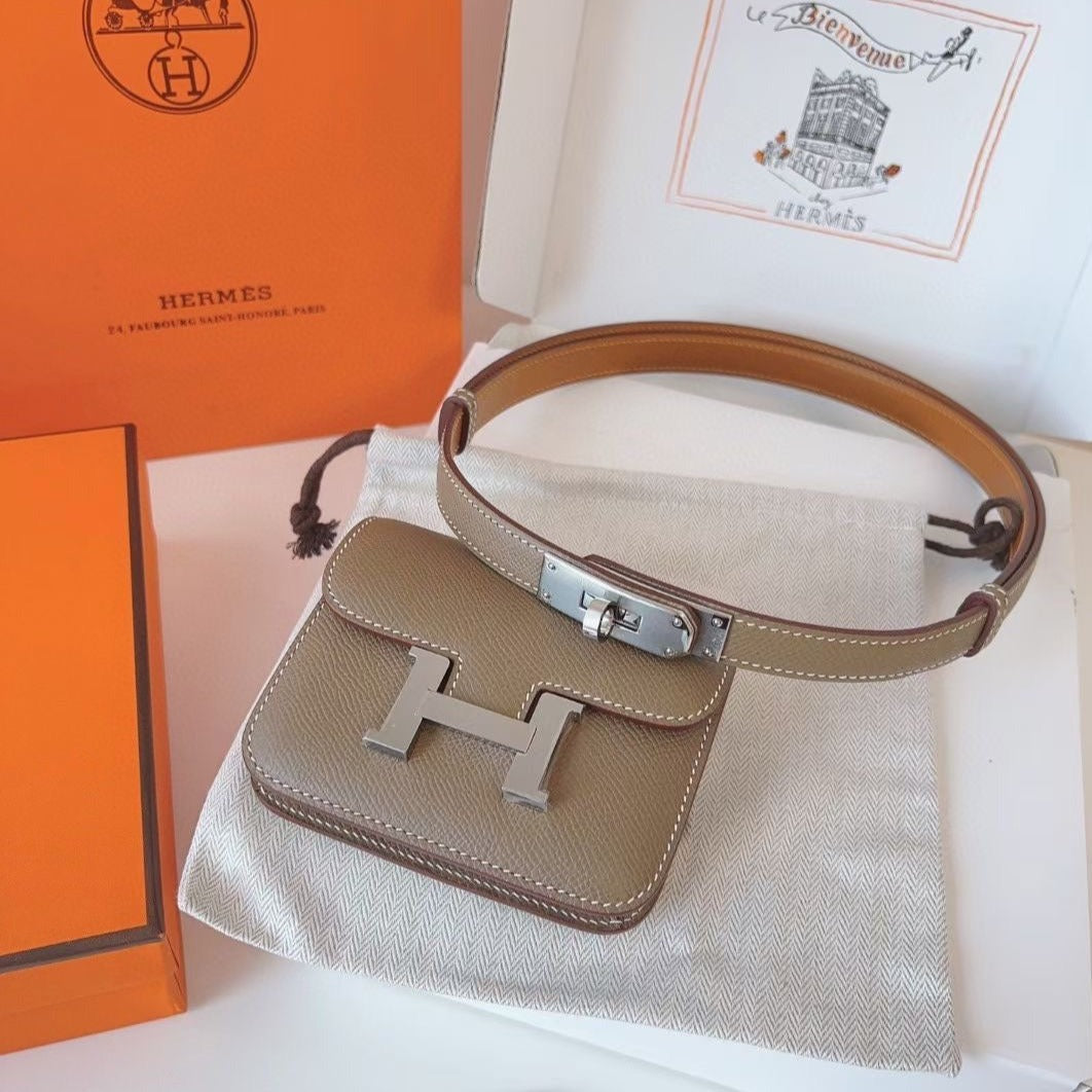 hm kelly belt 18mm with constance slim grey epsom silver hardware