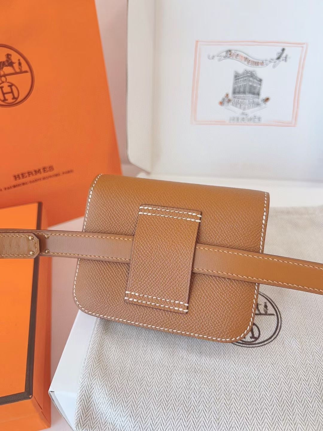 hm kelly belt 18mm with constance slim brown epsom gold hardware