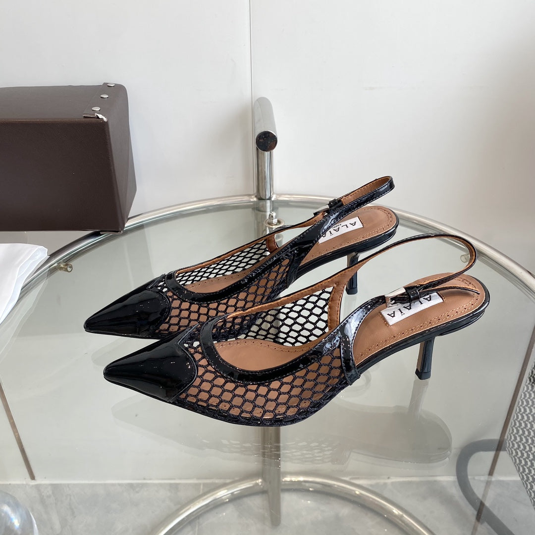 alaia slingbacks 60 fishnet black heart lambskin