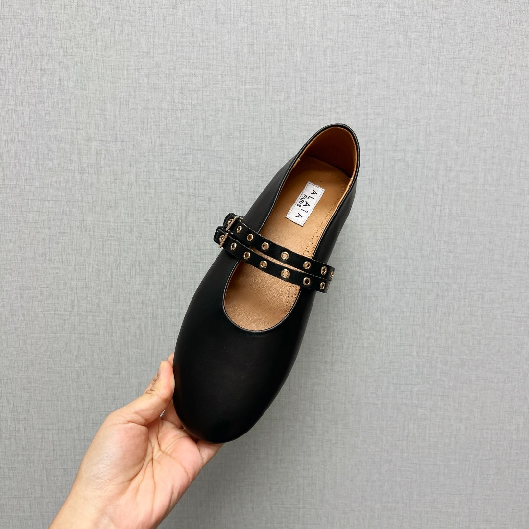 ALAIA MARY JANE SHOES IN BLACK LAMBSKIN SILVER HARDWARE
