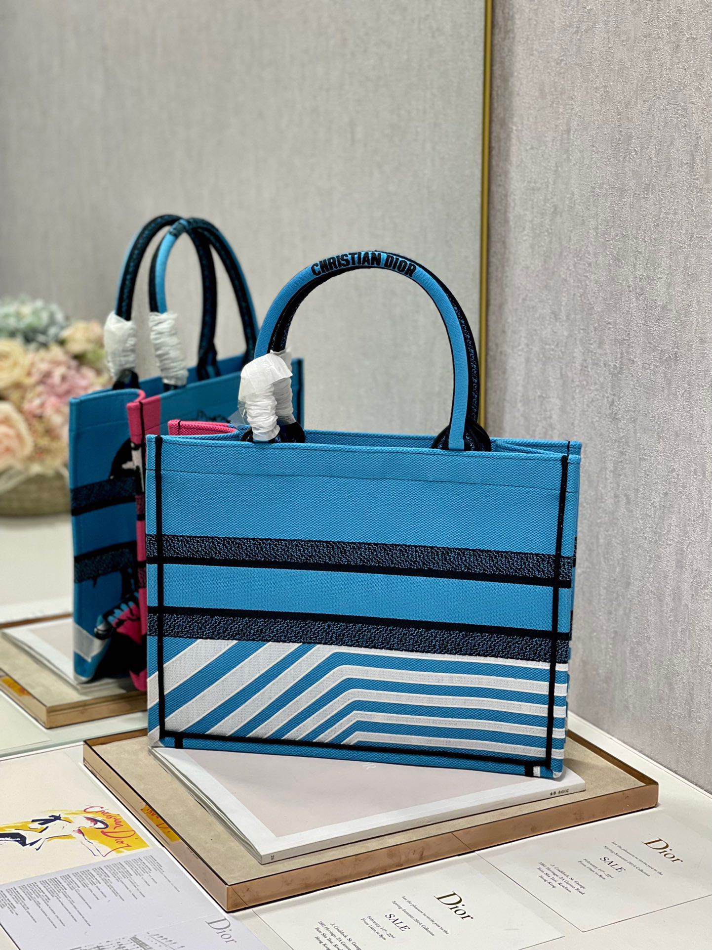 CD Zebra Book Tote  Bag Blue Canvas 336519
