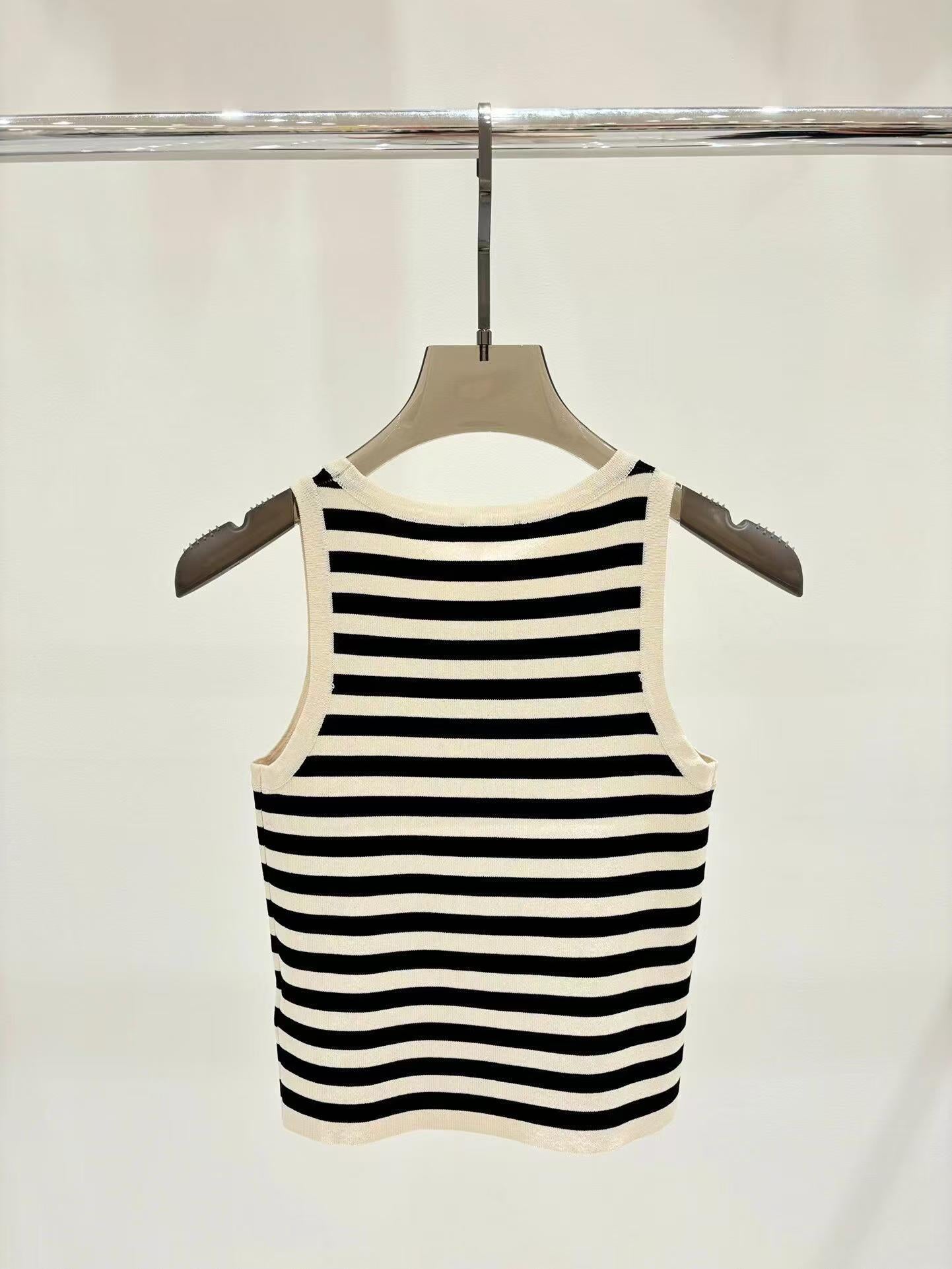 Celin Black Beige Stripe Tank Top