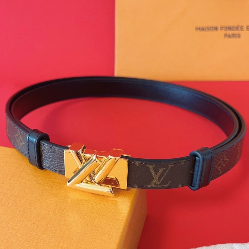 LV GO-14 20MM BELT IN BROWN MONOGRAM CALFSKIN GOLD HARDWARE