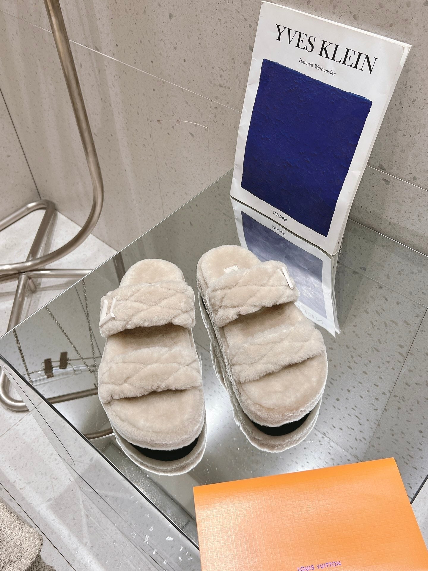 LV Sunset Platform Comfort Mule Milky Beige Wool