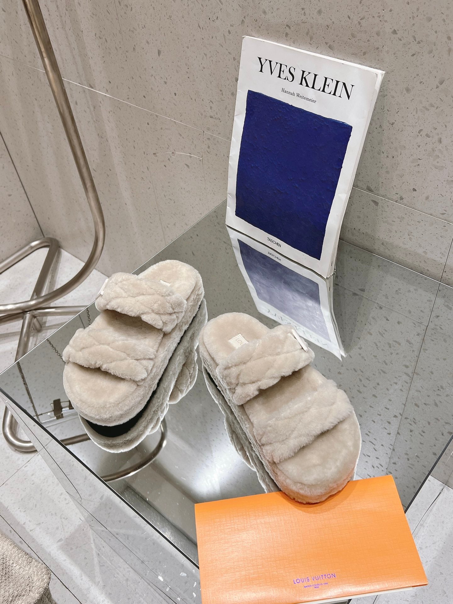 LV Sunset Platform Comfort Mule Milky Beige Wool