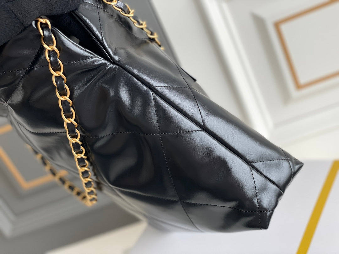 24K CC Hobo 22 Bag Black Lambskin Gold Hardware