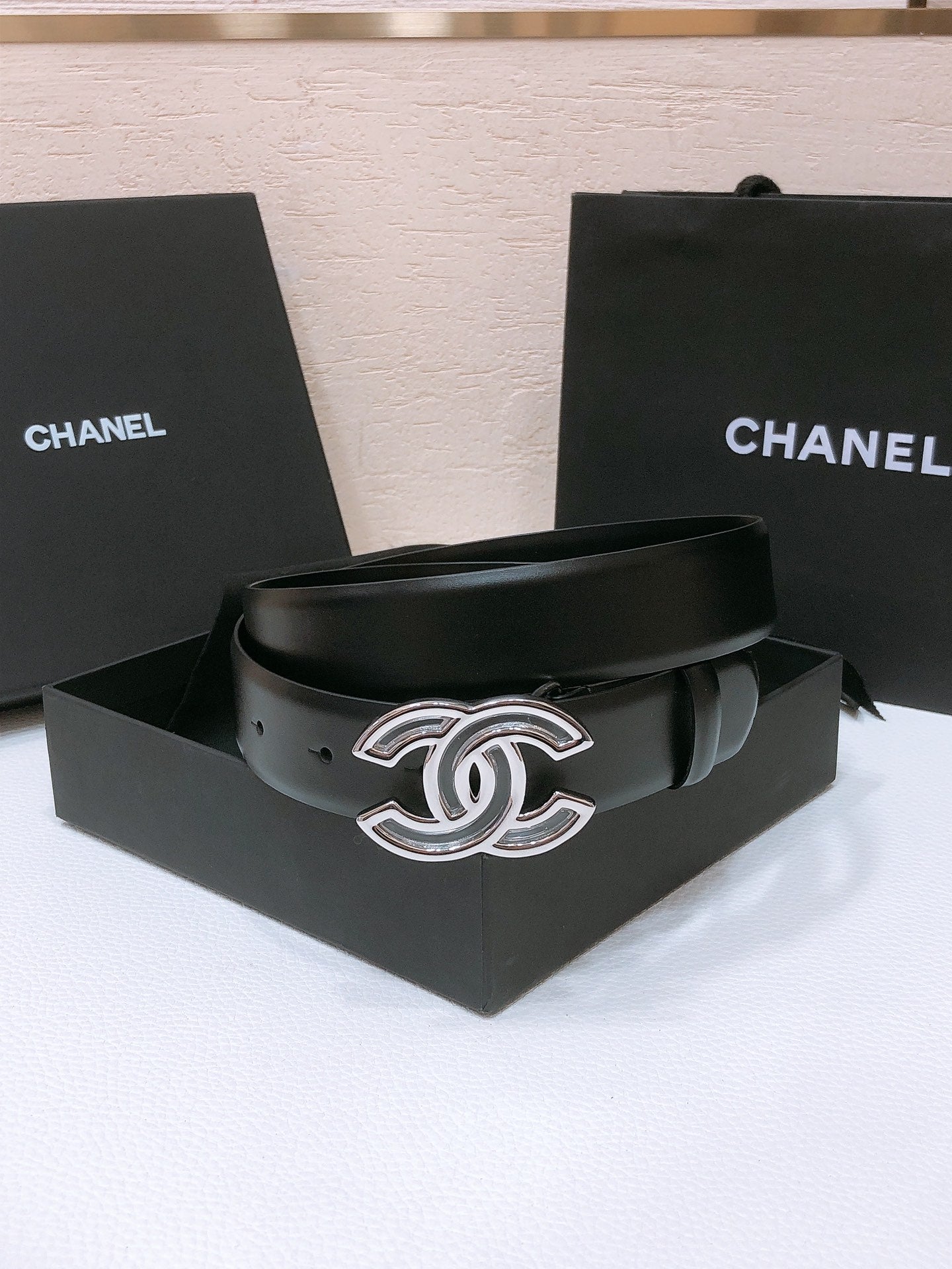 CHANEL BELT 3CM IN BLACK LAMBSKIN SILVER HARDWARE