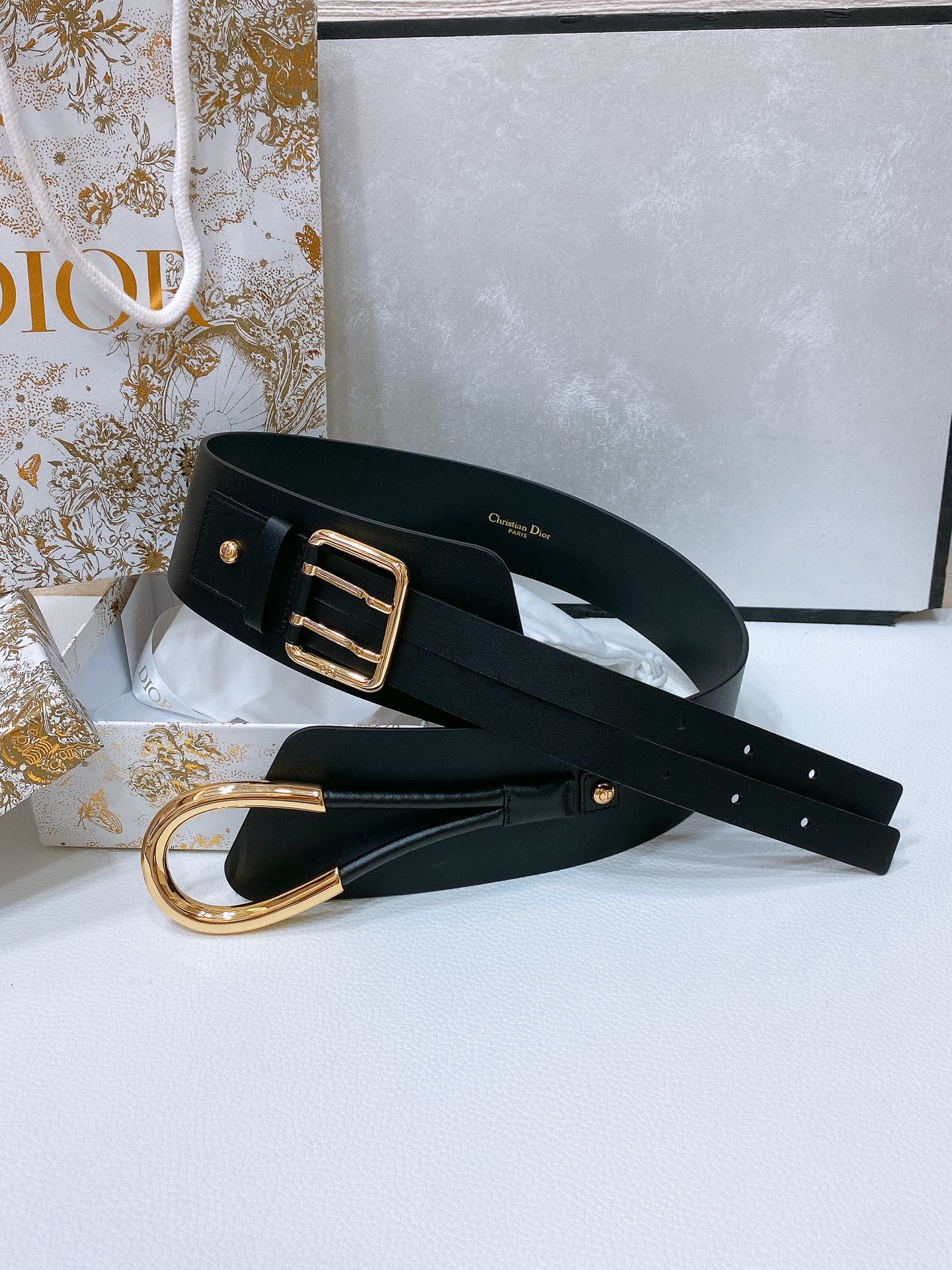 cd nolita belt black lambskin gold buckle