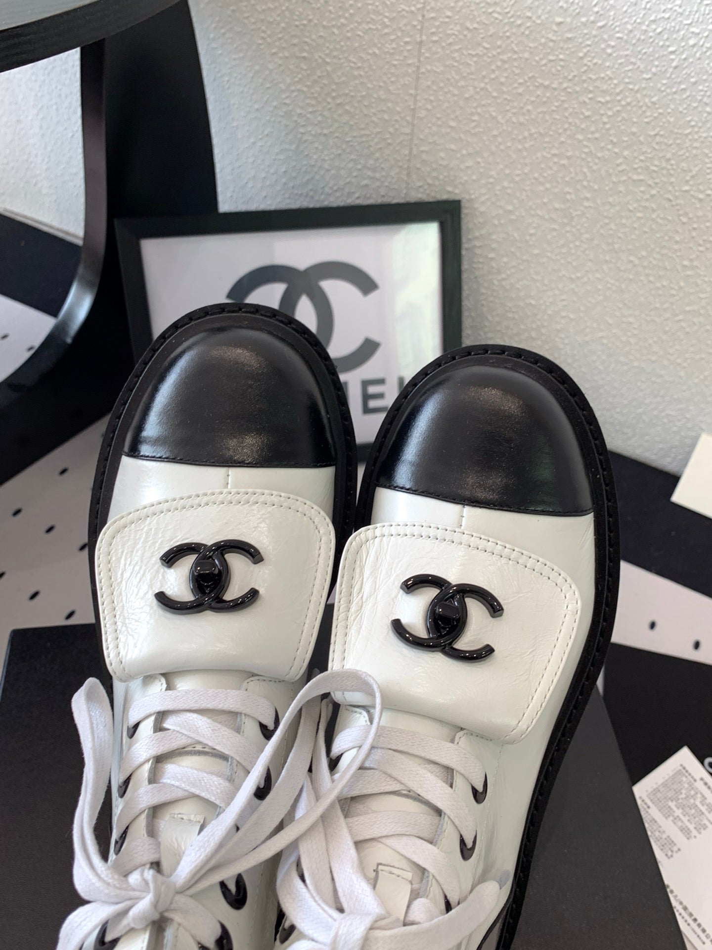 CC Short Boots In White Mix Black Logo Print Lambskin 938060