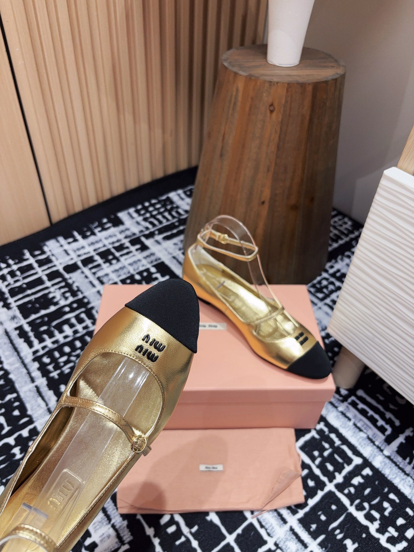 Miu Ballet Flat Gold Metallic Sheepskin
