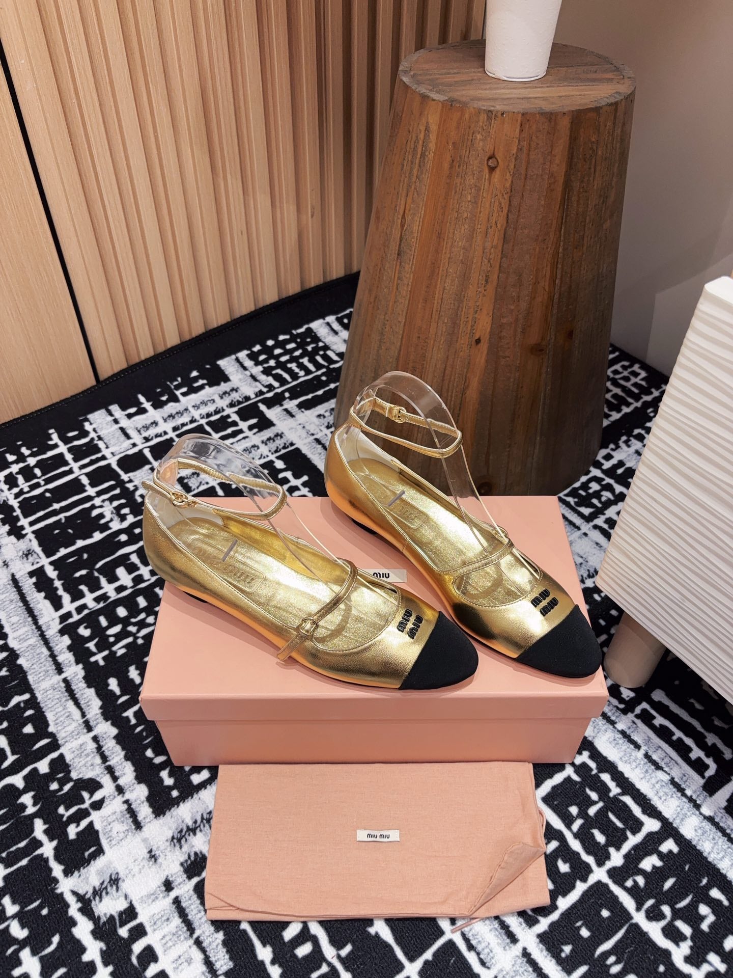 Miu Ballet Flat Gold Metallic Sheepskin