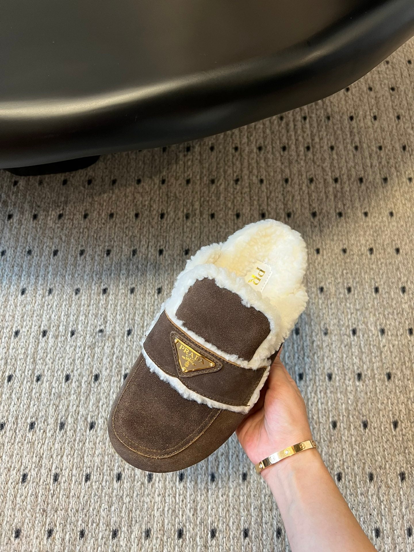 PRA Furry Half-Slipper Dark Brown Suede 478565