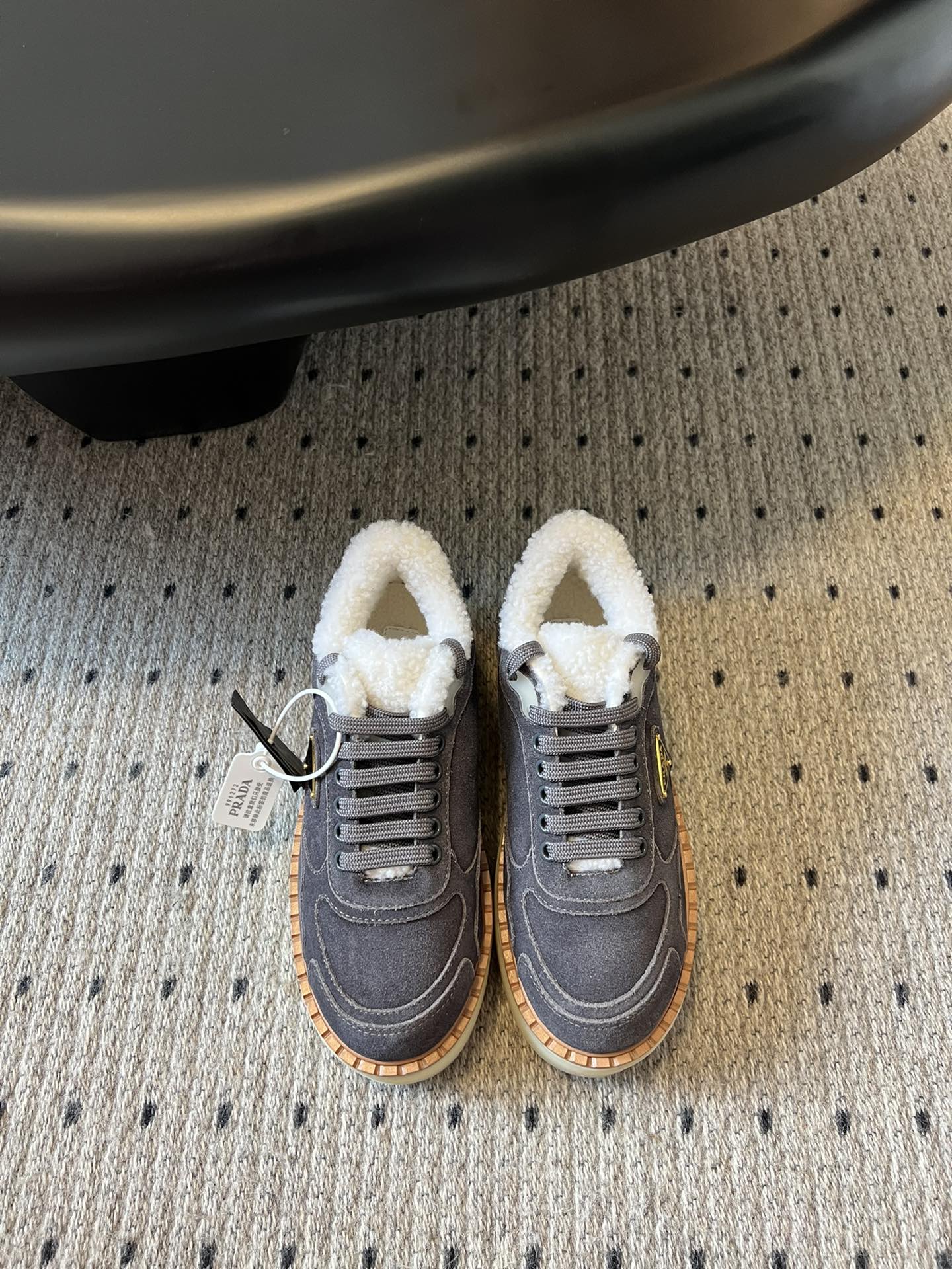 Prada 25s Mid-Top Sneaker Dark Gray Suede And Wool 538434