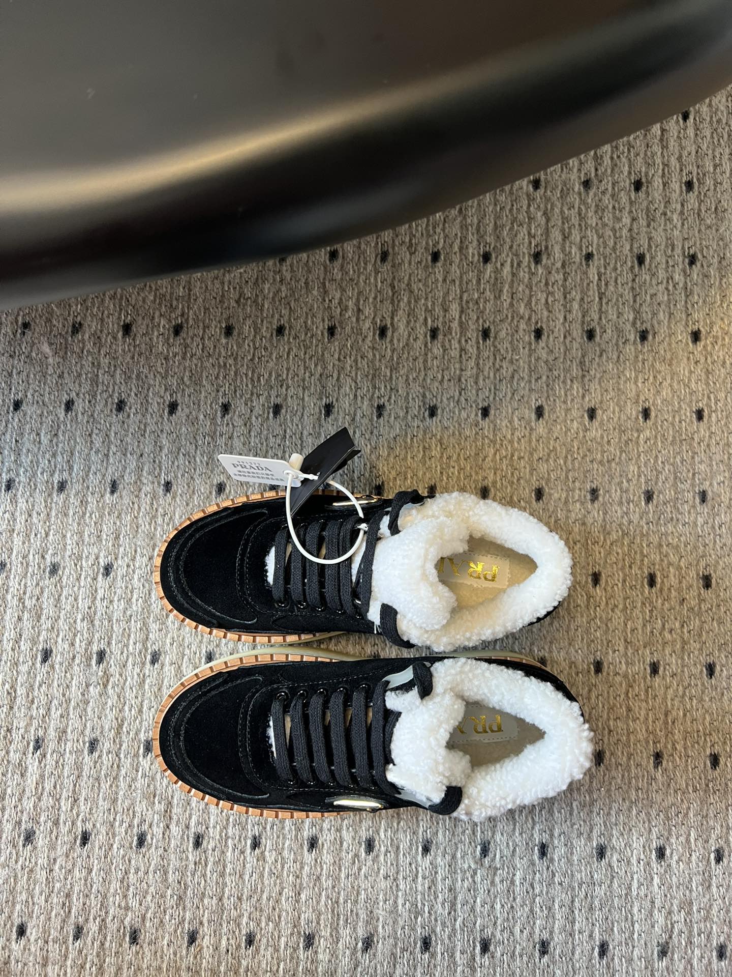 Prada 25s Mid-Top Sneaker Black Suede And Wool 538435